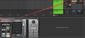DAW interface with guitar input settings displayed