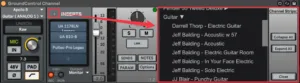 Audio interface channel strip selection screen