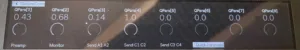 Audio control panel with parameter settings.
