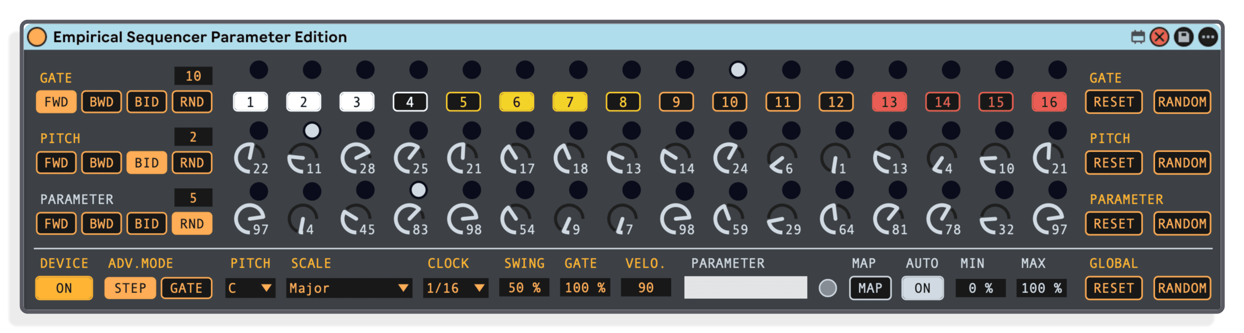 Sequenza di qualsiasi parametro in tempo reale su cicli poliritmici