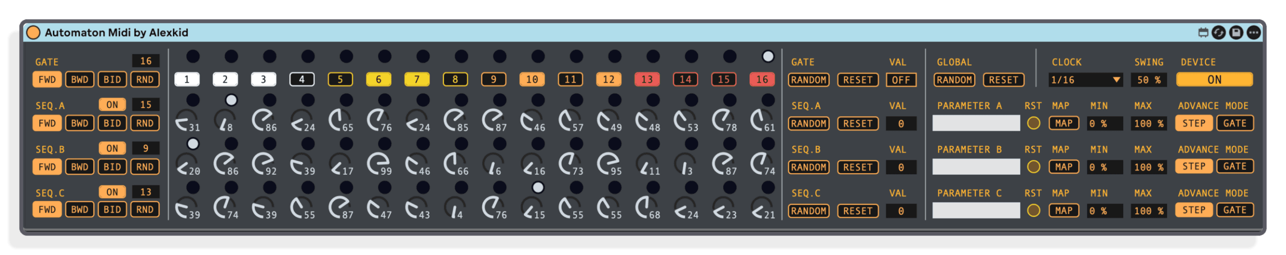 16-Step-Parameter-Sequencer für MIDI-Tracks