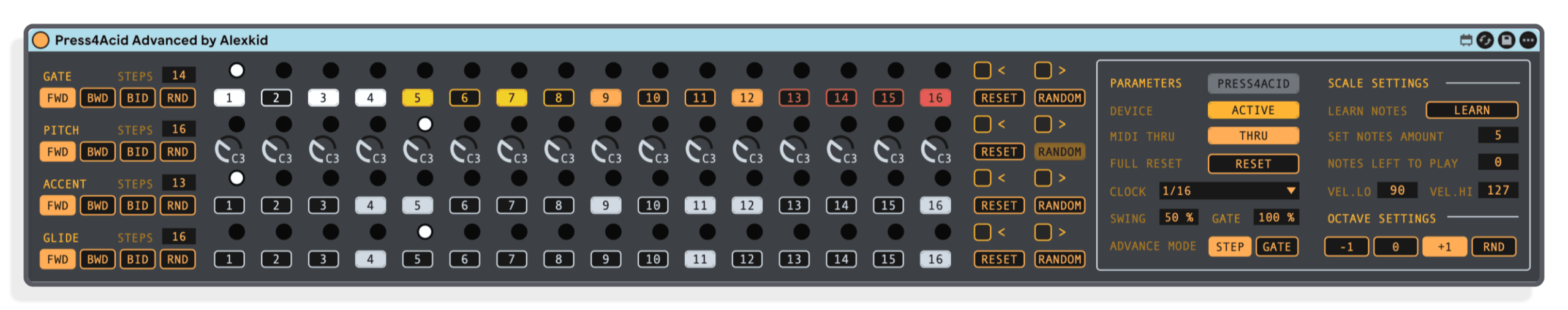 Erweiterter 16-Step-Acid-Bassline-Sequencer