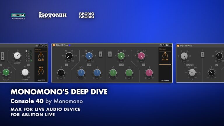 Console 40 deep dive banner showing EQ 420 Pink with LF, LMF, HMF and HF bands beside compressor and EQ 422